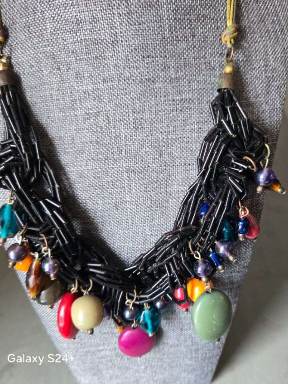 Multi-Strand Black Bead Statement Necklace